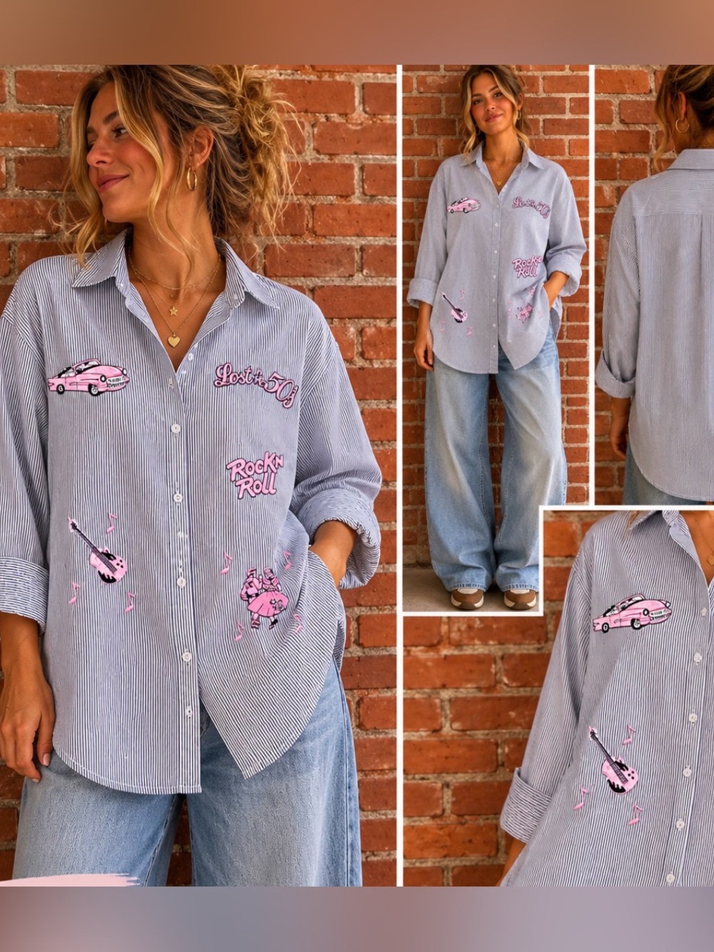 Vintage LasOlas 50’s Style Rock N Roll Button‎ Up Shirt Size Large